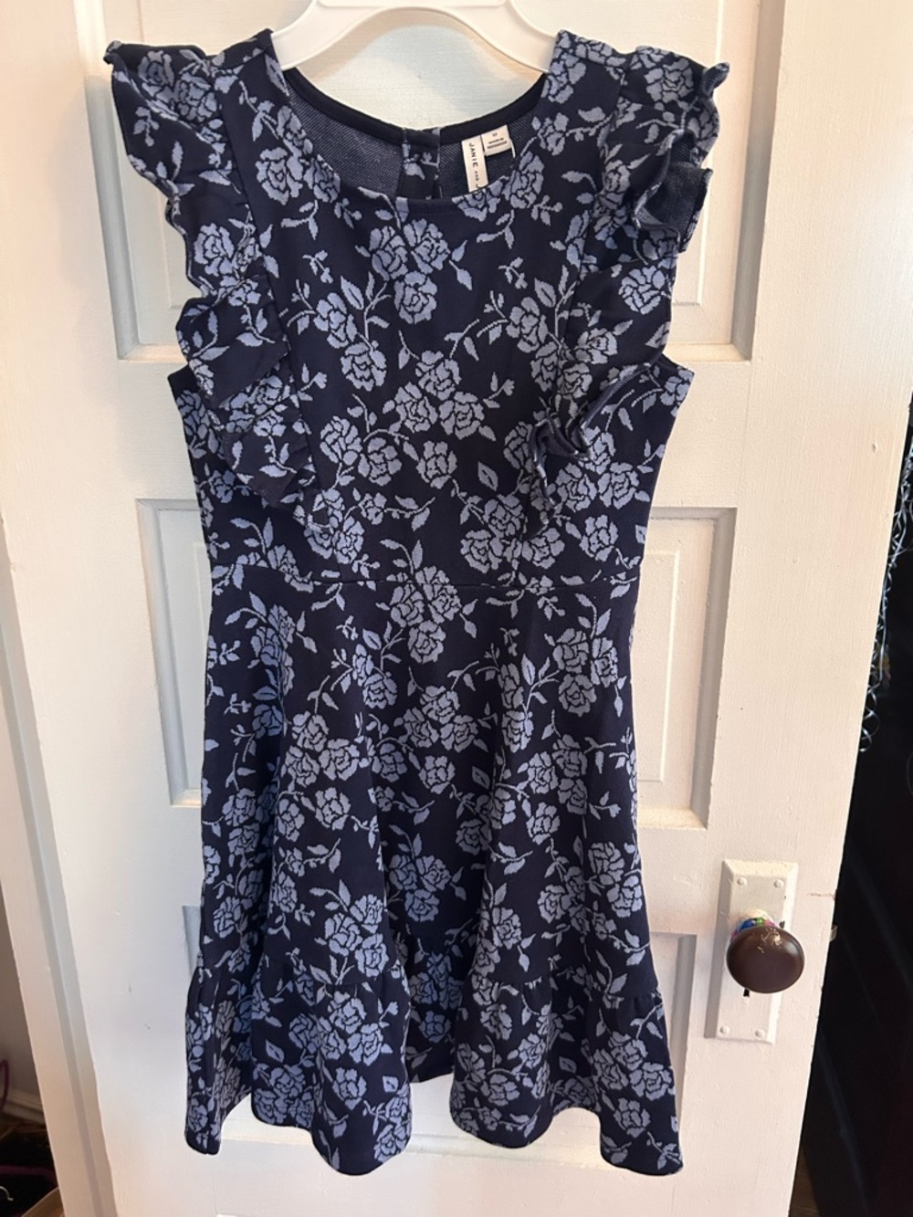 Janie and Jack Navy and Light Blue Floral Ruffle Sleeve Dress